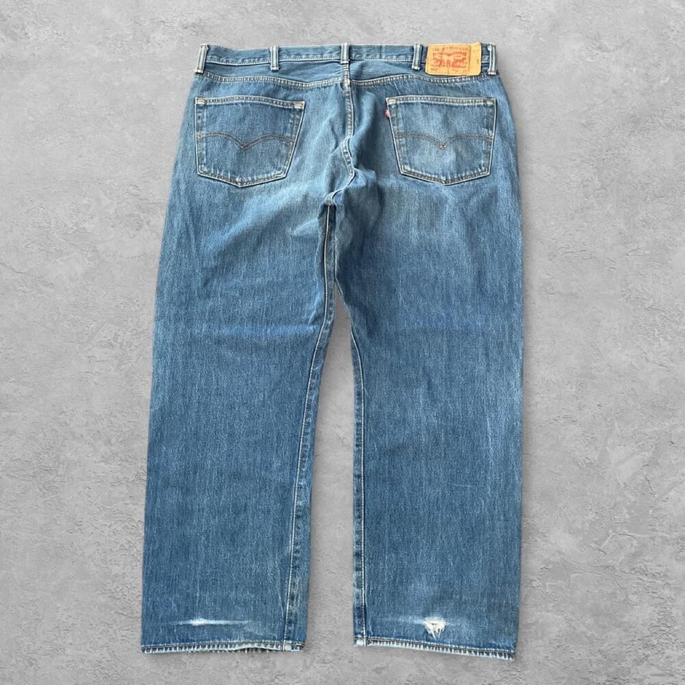 Levi's 501 Mens Straight Leg Jeans 44x30 Blue Denim Button Fly Y2K